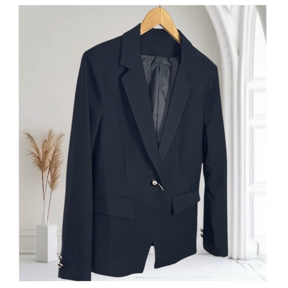 Black Fitted One Button Black Blazer Large - Picture 2 of 10